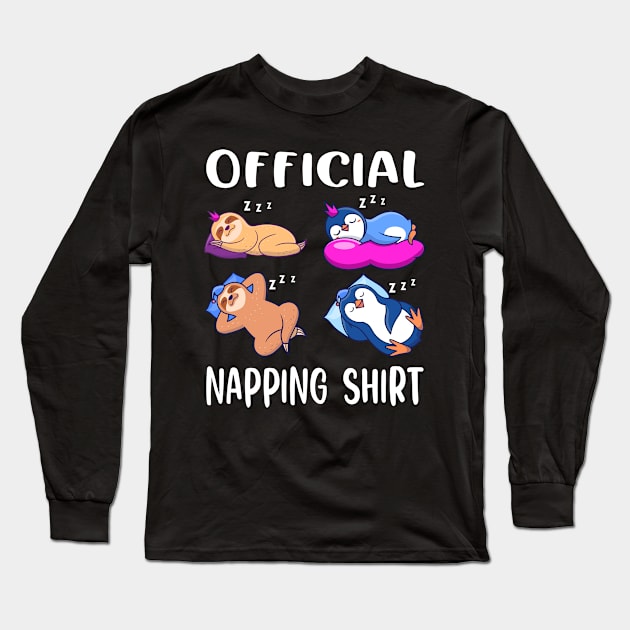 Sloth and Penguin Napping Shirt Pajamas Kids Girls Boys Gift Long Sleeve T-Shirt by AS Shirts